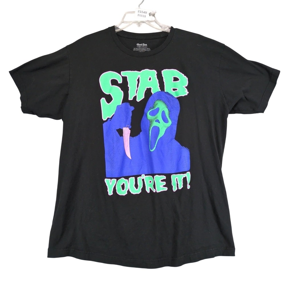 Ghost Face Neon Black T-Shirt Sz XL Stab You're It! Horror Halloween Scream Goth